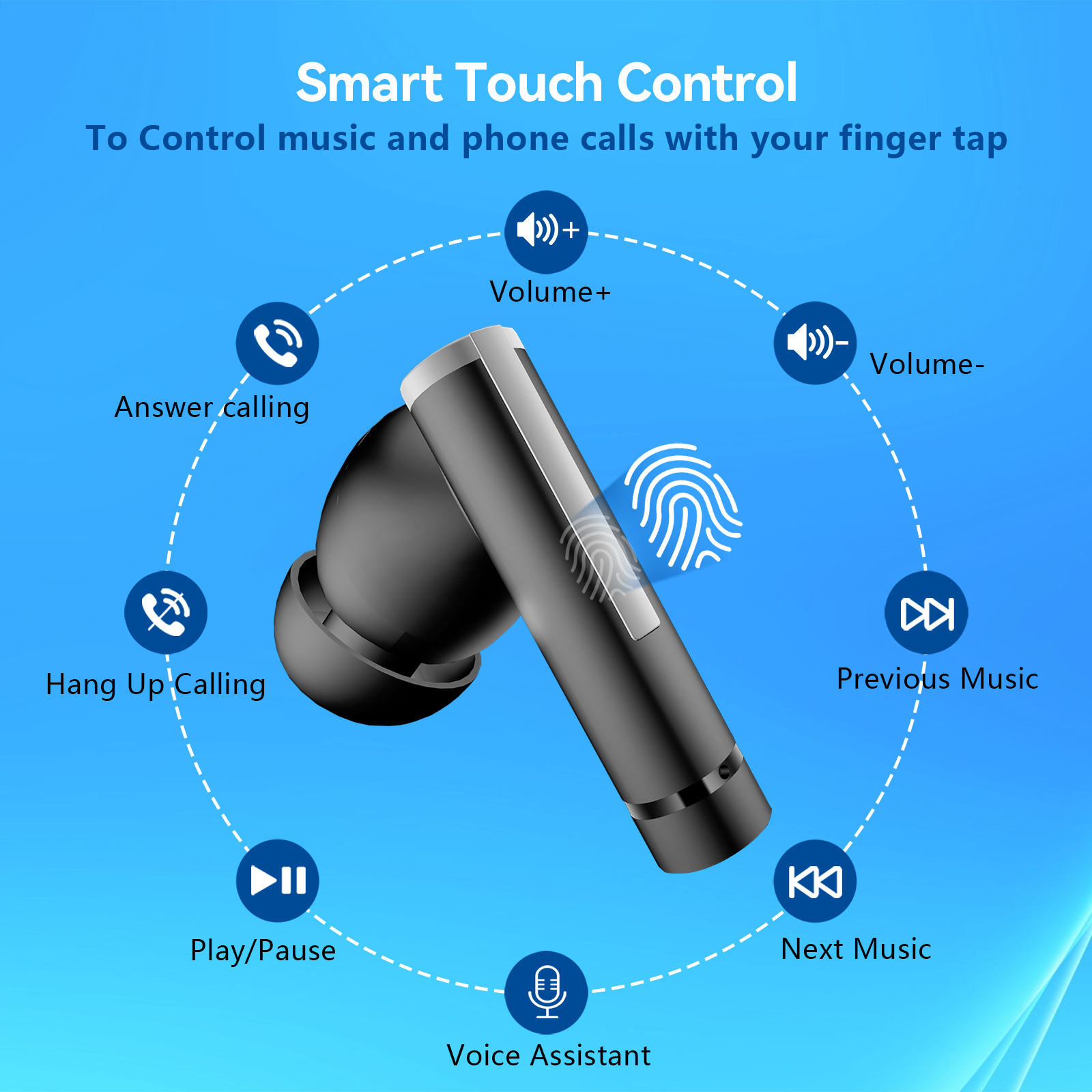 earbuds, wireless earbuds, long hour battery, music play, smart control, led display, handsfree